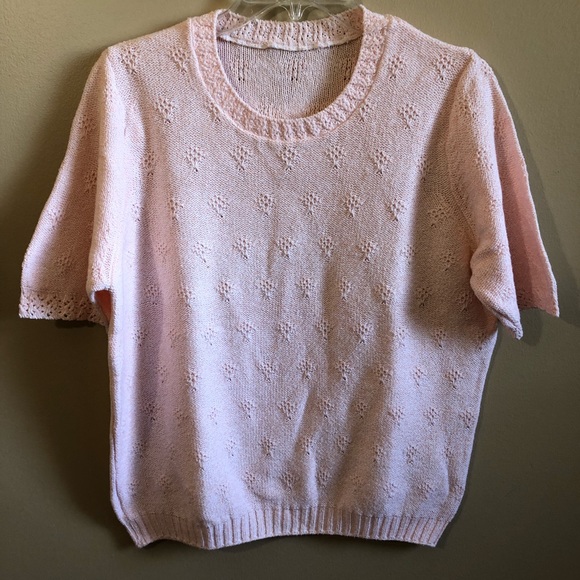 Sweaters - Short Sleeve Knit Crew Neck Top